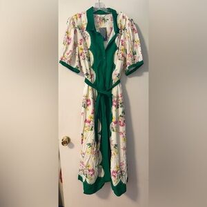 Crown & Ivy Green Pink White Floral Tie-Waist Dress Anthro Alemais Plus 3X NWT